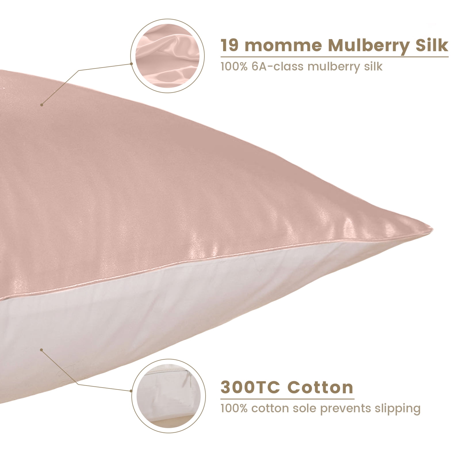THXSILK Silk Pillowcase, 19 Momme Zippered Silk Pillowcase with Cotton Underside, 100% Pure Mulberry Silk Pillowcase, 1Pcs, Queen Size(20"x30"), Dark Pink