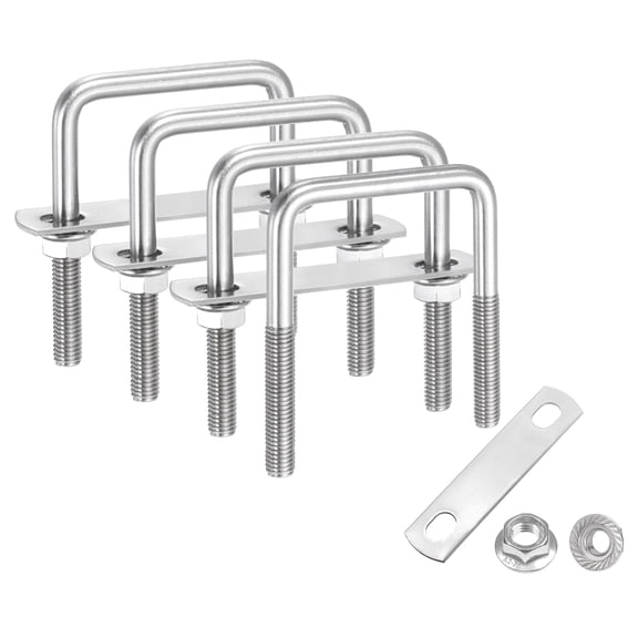 Uxcell 4 Set M8 2 Inch Inner Wide Square U Bolts, 3-1/8 Inch Length 304 Stainless Steel U-Bolts with Flange Hexagon Nuts, Frame Plates for Trailer, Automotive, (50mm W x 80mm L)