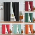 thumbnail image 3 of R64 2 piece solid insulated foam backing lined thermal blackout window curtain panel treatment drape rod pocket top matte smooth in different sizes 95" Navy, 3 of 5