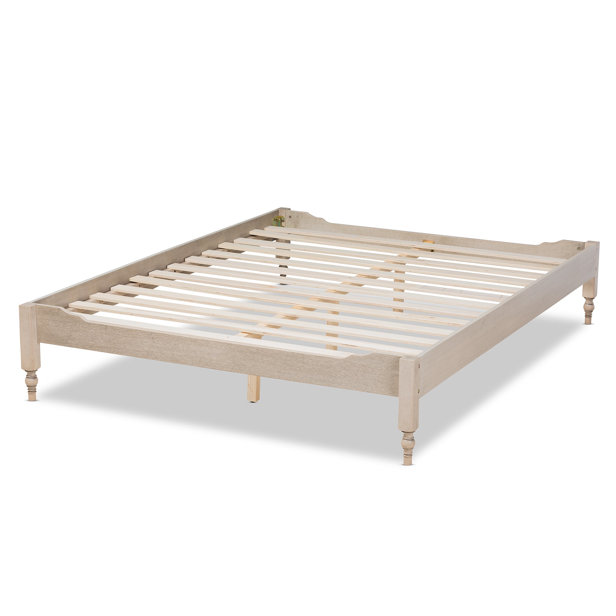Baxton Studio Laure French Bohemian Antique White Oak Finished Wood King Size Platform Bed Frame