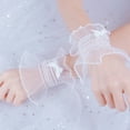 thumbnail image 6 of BOOYOU Japanese Lolita Sweet Shirred Elastic Wrist Cuffs Solid Color Ruffled Lace Trim Bowknot Bracelet Wristband Women Girls Anime Cosplay Hand Sleeves, 6 of 16