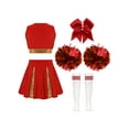 thumbnail image 2 of iiniim Girls Cheer Leader School Uniform Sleeveless Cheerleading Dance Crop Top Skirt with Hair Tie Socks Pom Poms A Red 8, 2 of 7