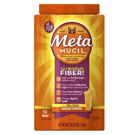 Metamucil Psyllium Fiber Supplement by Meta Orange Smooth Powder, 48.2 oz, 114 doses