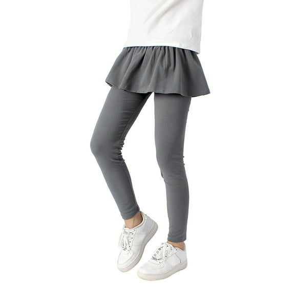 LIhncine Girls Leggings with Skirt School Pants Kids Casual Stretchy Pleated Pantskirt for 4-12 Years