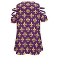 thumbnail image 5 of Purple And Gold Fleur De Lis Womens Summer V Neck Zipper Top Short Sleeve T Shirt Off Shoulder Top Casual Classy Loose Shirts, 5 of 7