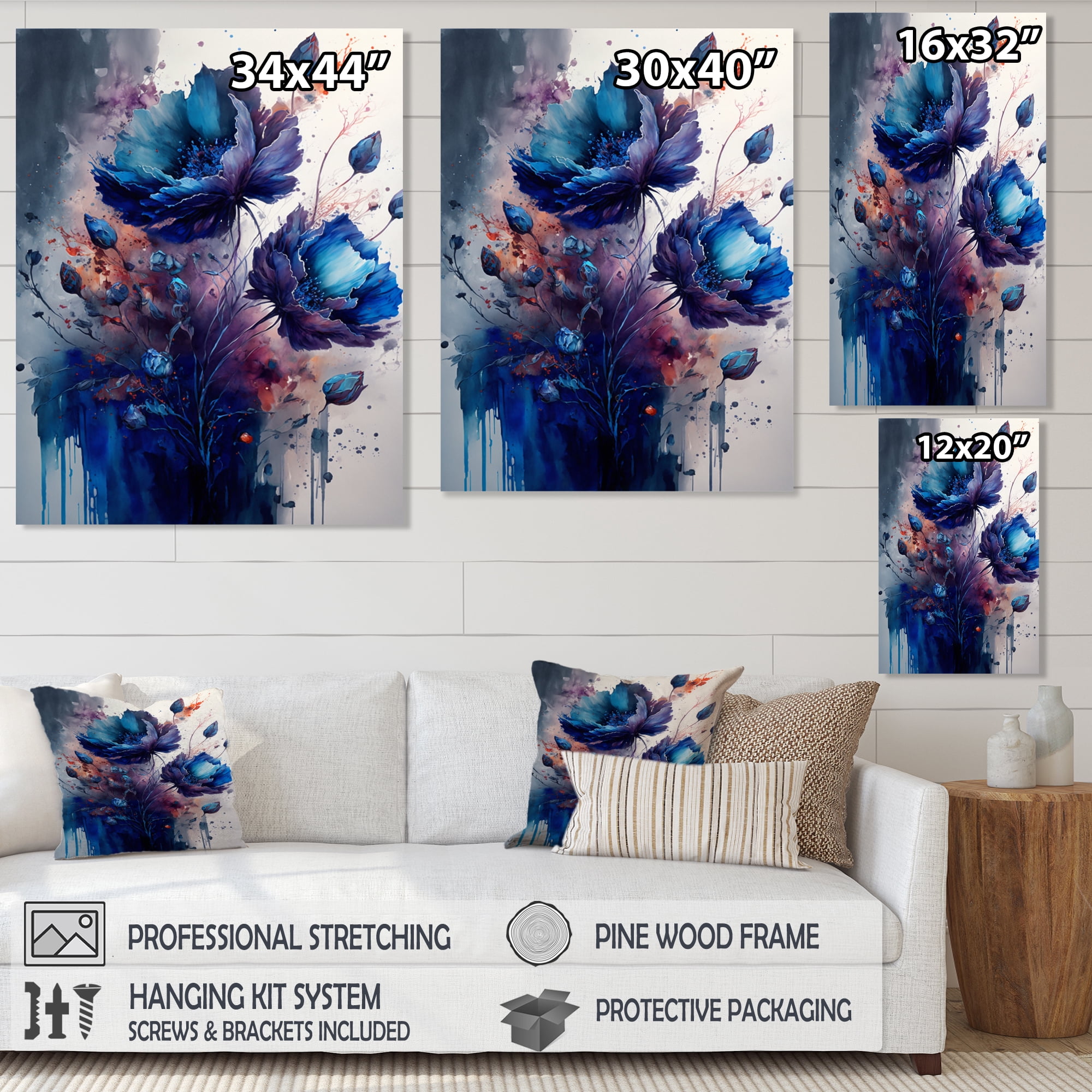 Designart Vibrant Blue Flower Bouquet II Canvas Wall Art