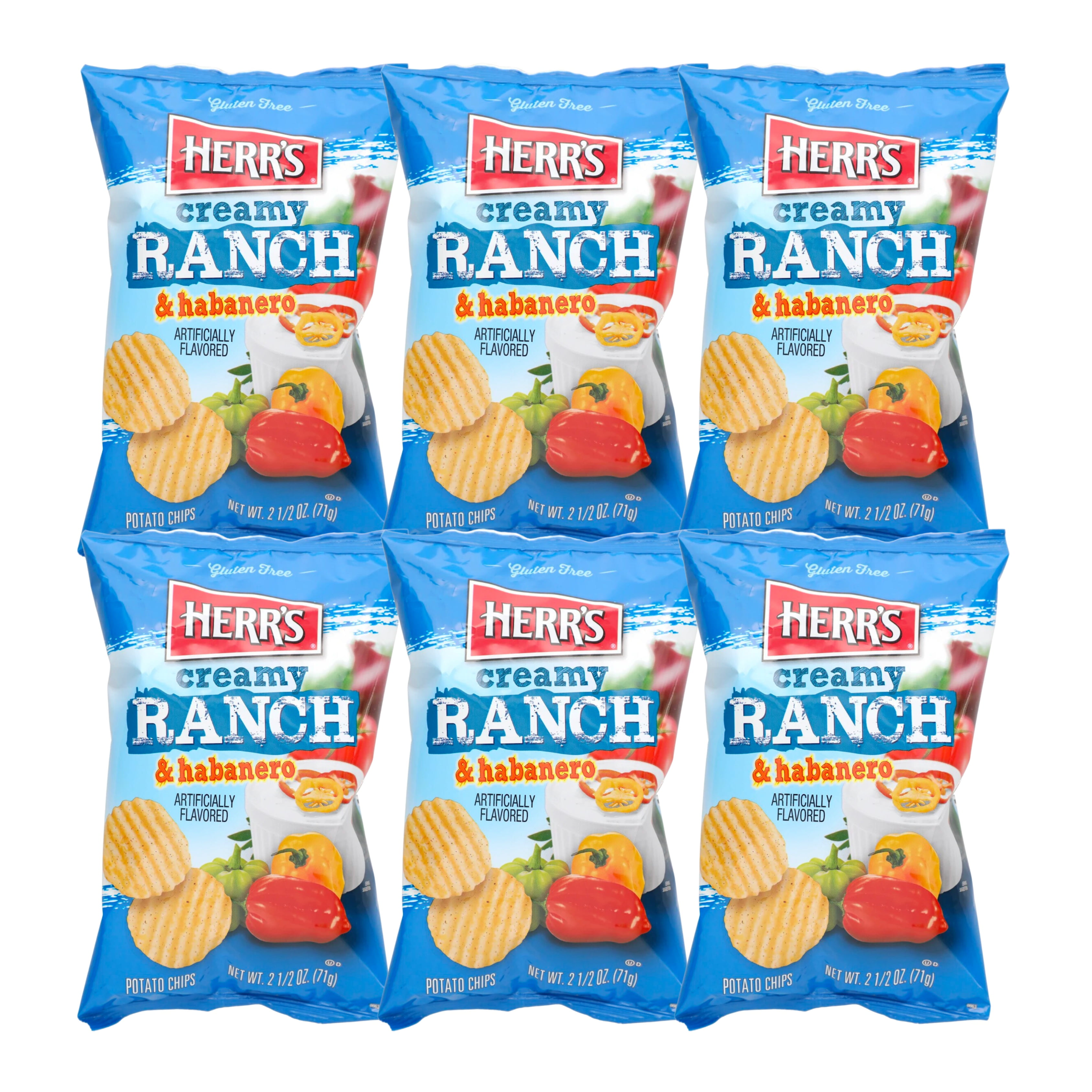Herr’s Creamy Ranch and Habanero Ripple Potato Chips (2.5 oz., Pack of