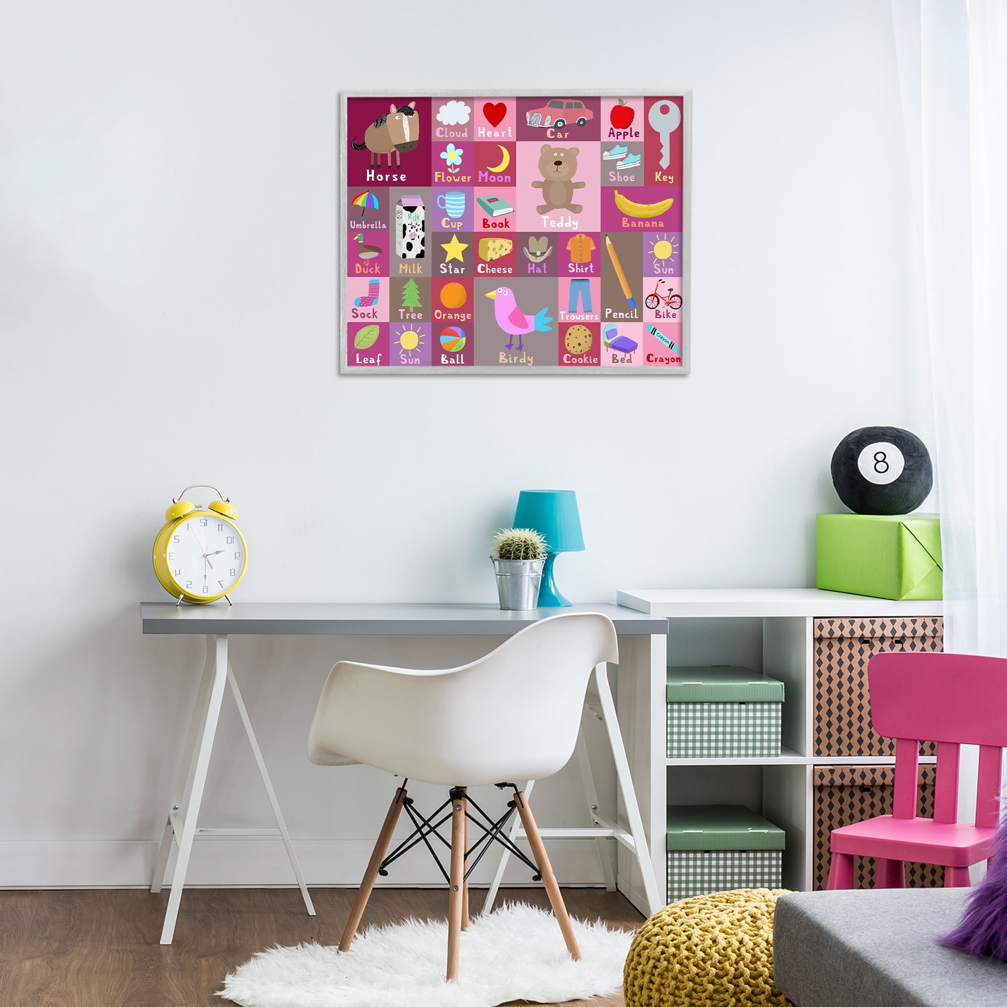 Stupell Industries Pink First Words Gray Framed Giclee Art, design by Carla Daly