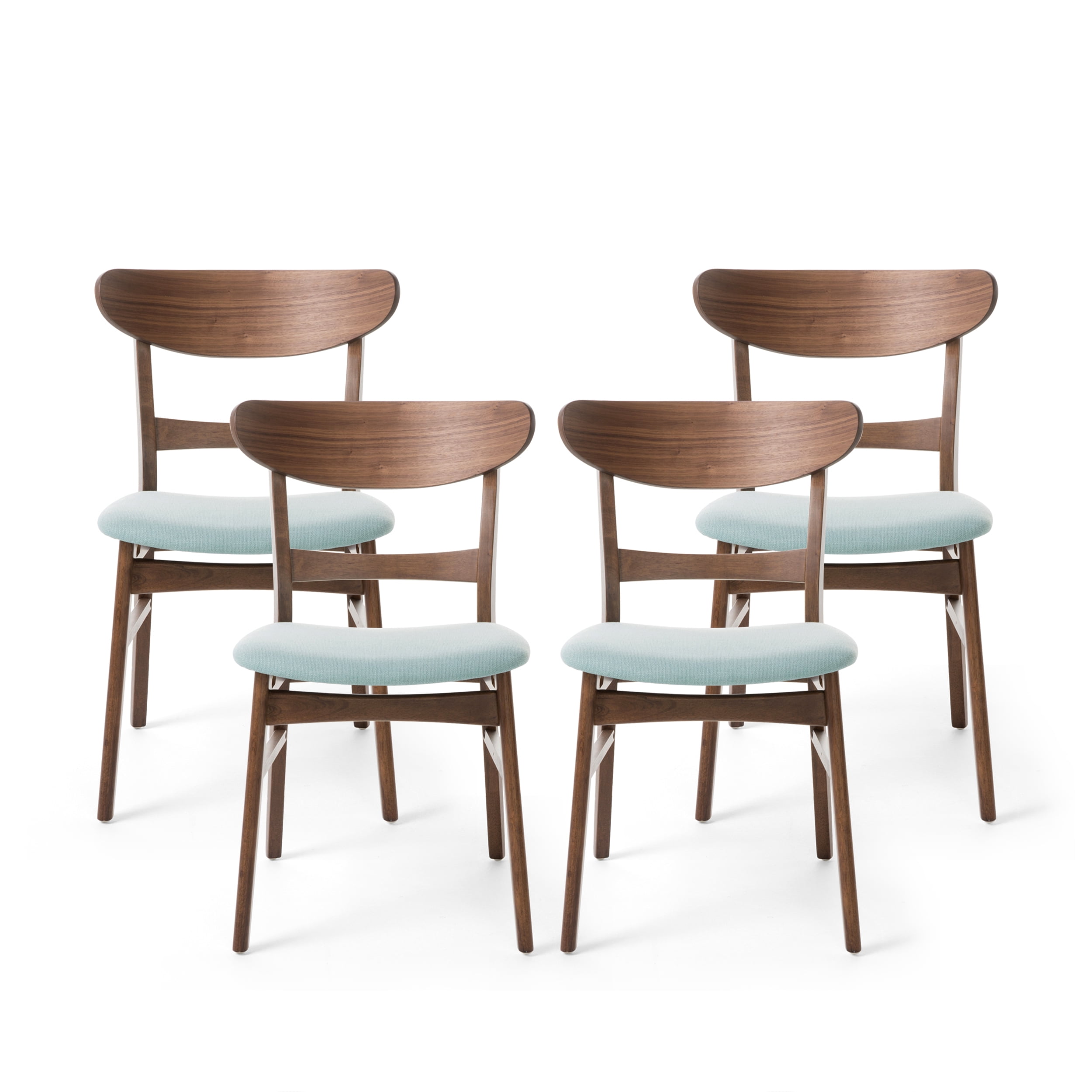 Noble House Jaxson MidCentury Fabric Dining Chairs, Set of 4, Mint