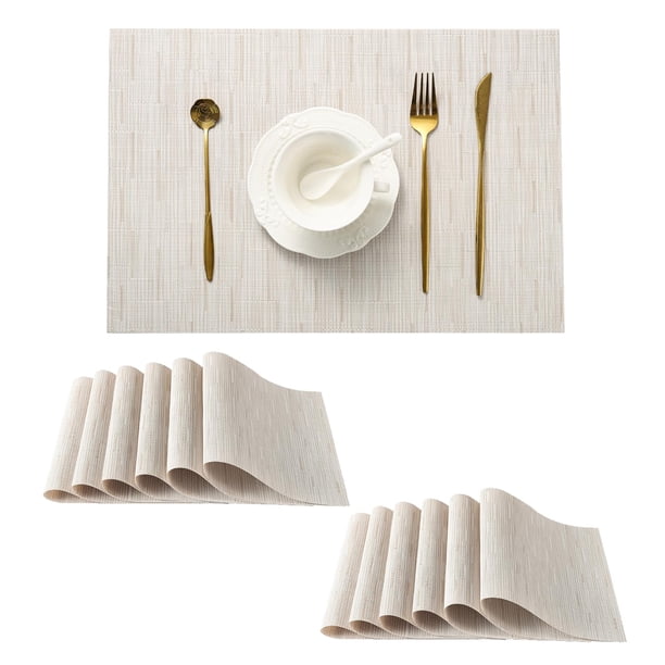 Juego de 12 Individuales Beige Claro Leetaltree - Individuales Resistentes al Calor y Antideslizantes para Mesa de Comedor, Lavables y Duraderos de PVC Vinílico Tejido (Beige Claro, 12)