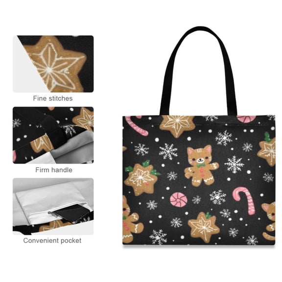 Canvas Tote Bag for Women Girls Design Print Cat Cookie Holiday Totes