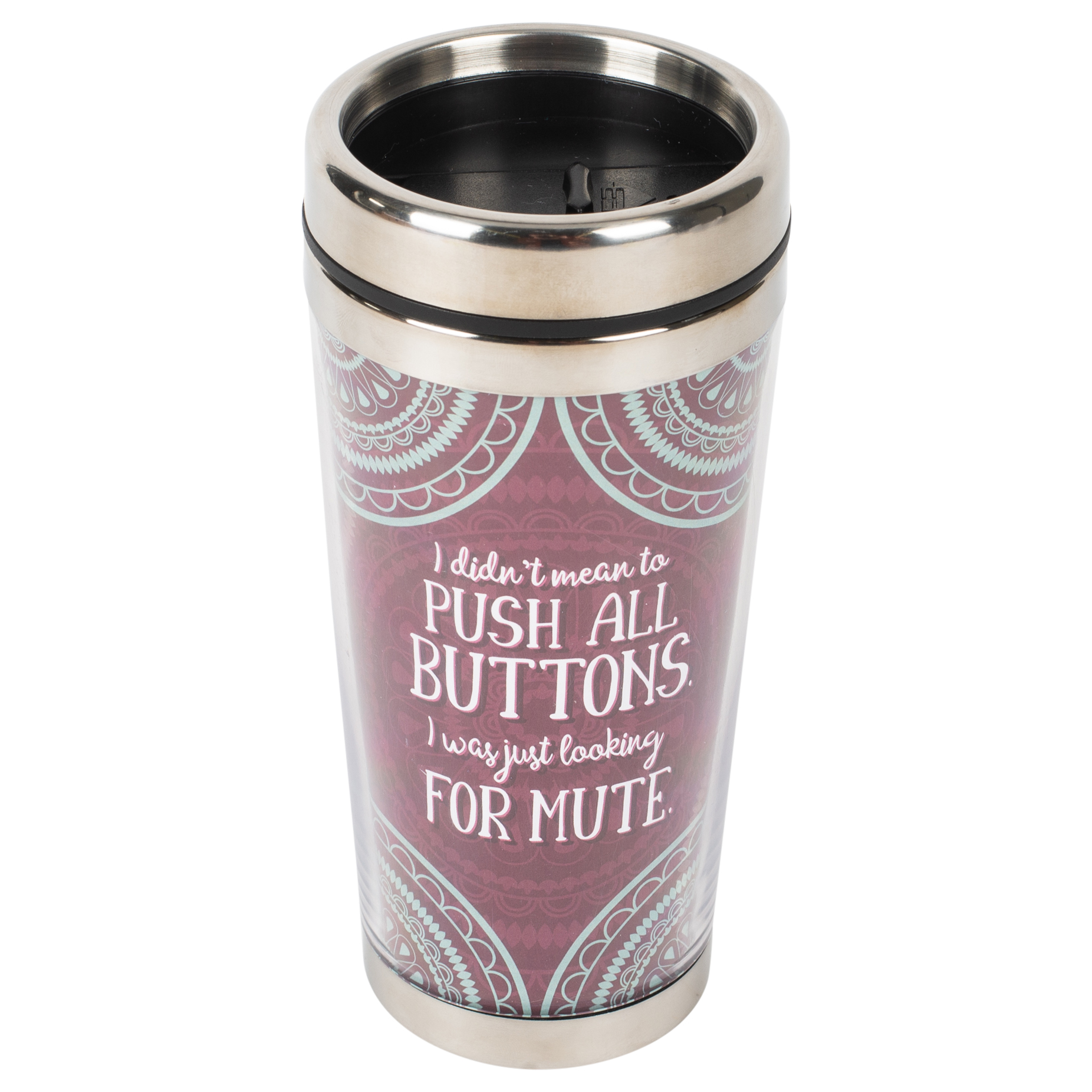 Push All Buttons Teal Doily 16 Ounce Stainless Steel Travel Mug Tumbler