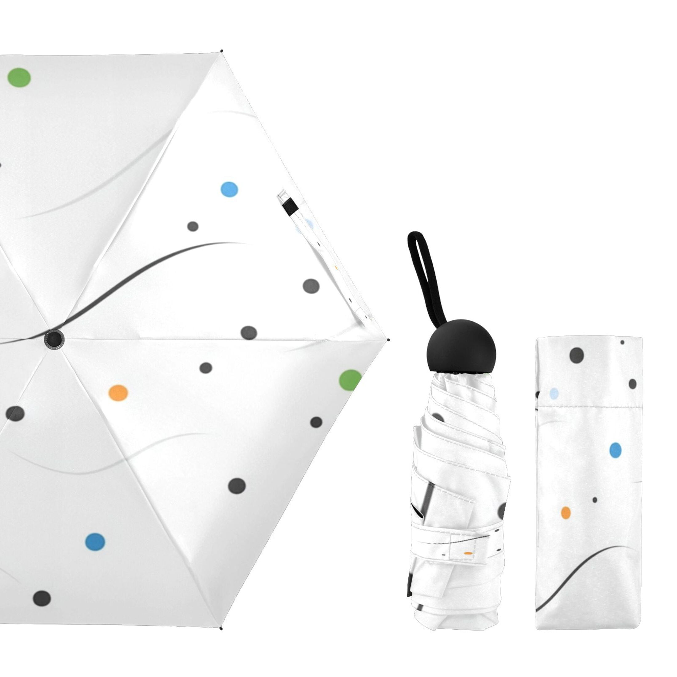 Colorful Dots and Wavy Lines Umbrellas for Sun Auto Open Close UV50+ Waterproof 5-Fold Compact Fiberglass Frame
