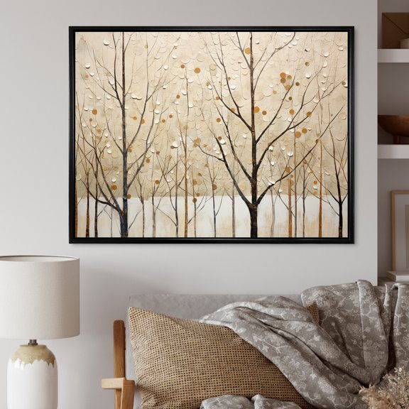 Designart "Artwork Featuring A Harmonious Beige Tree II" Landscape Trees Floater Framed Canvas Art Print