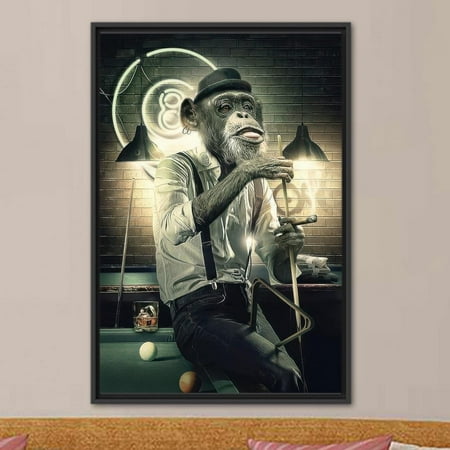 Velto Modern Canvas Gift, Loft Canvas, Animal Wall Hanging, Billiard Player Monkey, Grandma Gift Canvas, 16x24 0.75-Inch Pine Wood Frame