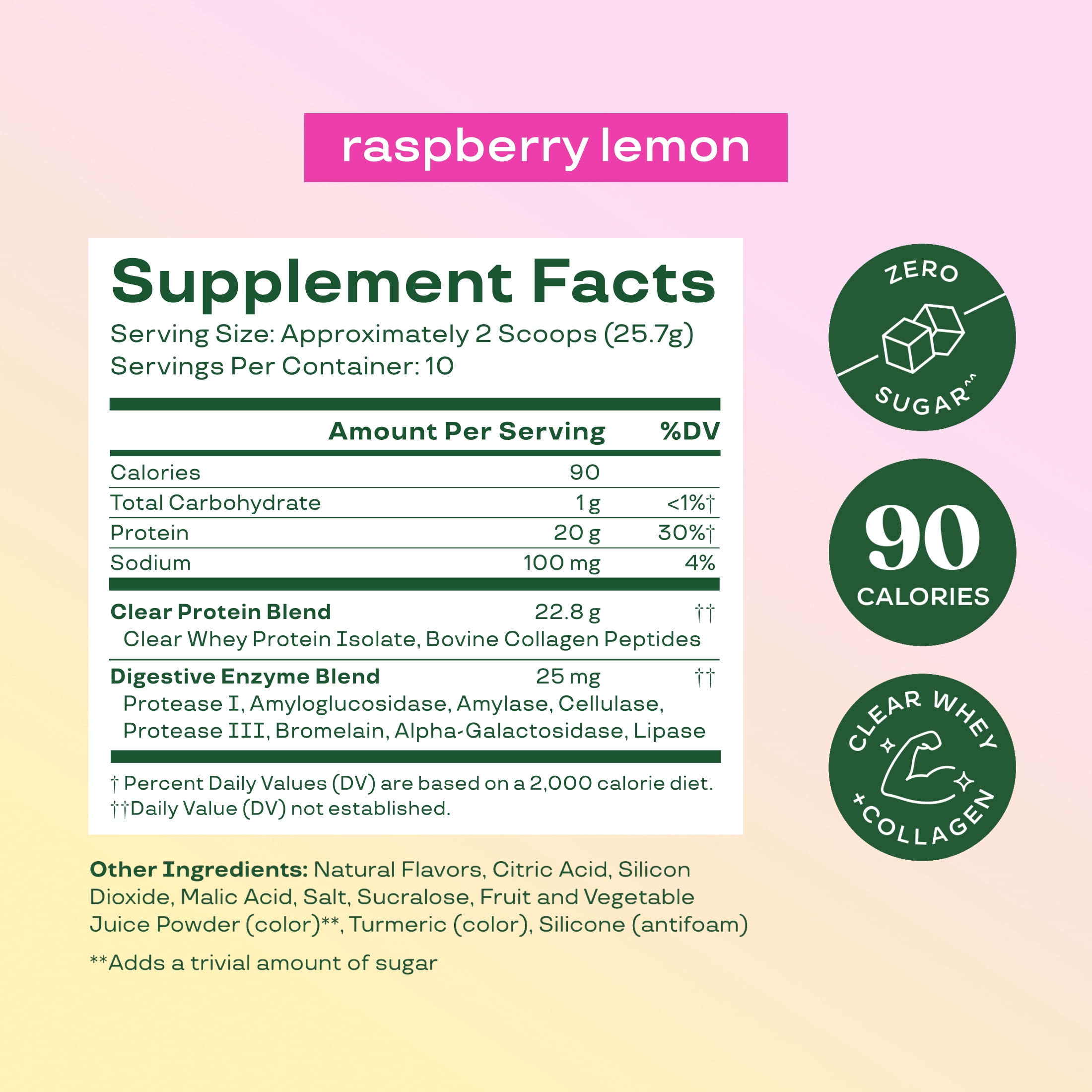 Bloom Nutrition Clear Protein, Raspberry Lemon, 10 Servings