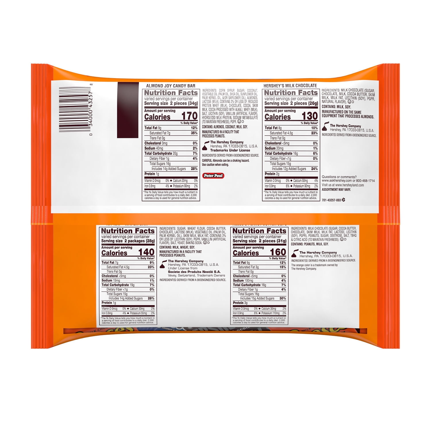 Hershey Assorted Chocolate Snack Size Candy, Bag 15.57 oz, 30 Pieces