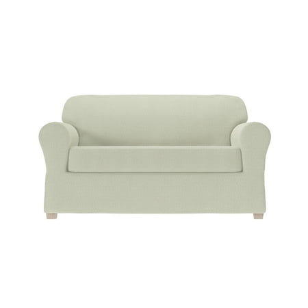 Zenna Home Simply Fit 2-Piece Steps Stretch Loveseat Slipcover, Khaki