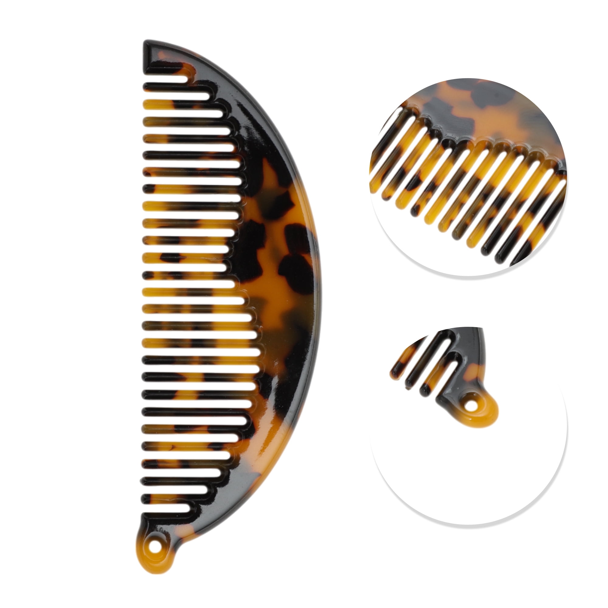 Unique Bargains 1 Pc Durable Half Round Hair Comb with Hole Tortoiseshell Color