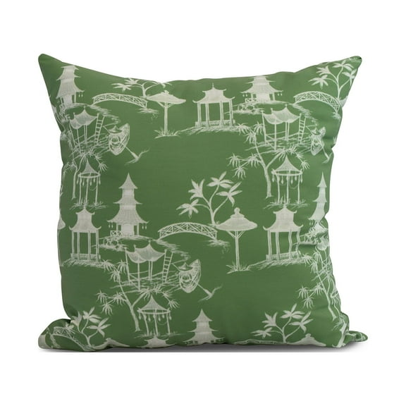 Simply Daisy, 18" x 18" Chinapezka , Floral Print Outdoor Pillow, Green