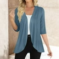 thumbnail image 2 of Cardigan for Dress, Yigetop Women's Casual 3/4 Sleeve Cardigan Lightweight Soft Open Front Cardigans Cardigan Sweaters for Women Lightweight Light Blue S, 2 of 6