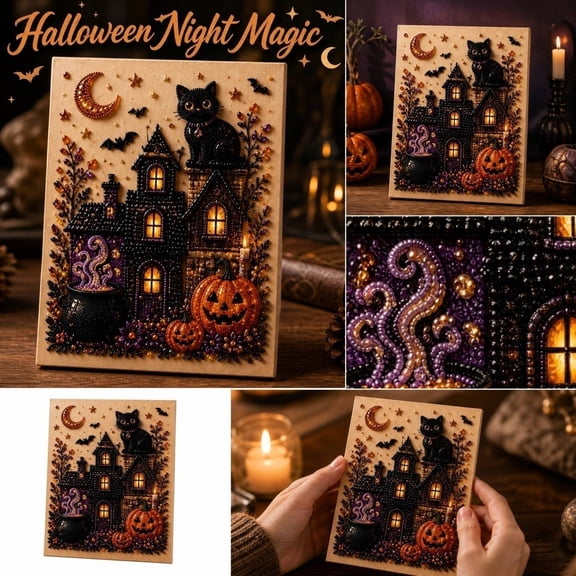 Diamond Art Kits for Adults, Halloween Diamond Art, Halloween Decor Ghost Pearl Art Kit, Pre-Framed DIY Rhinestone Painting Decor Beginner DIY Seasonal Party Gift 3D Pearl Sparkle C