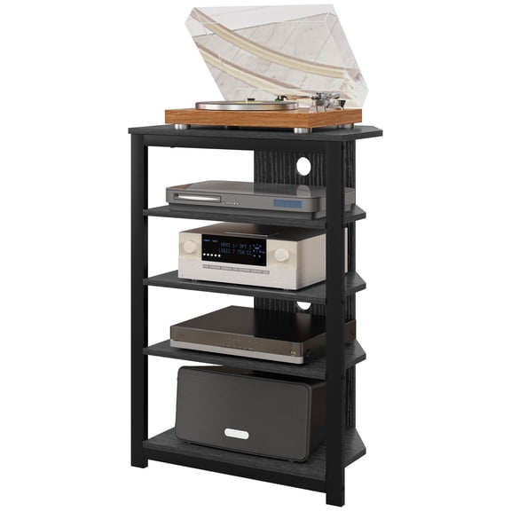 HOMCOM TV Stand with 4-Tier Storage Shelves and Steel Frame, Black