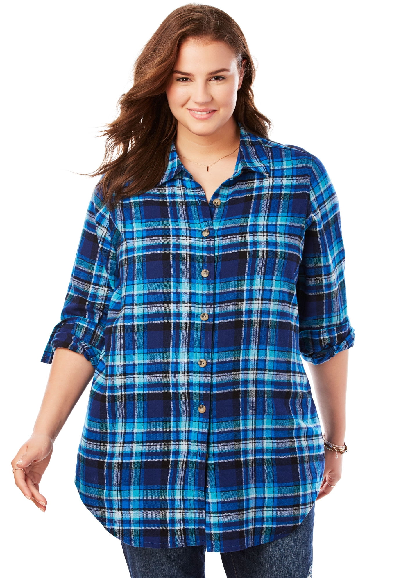 Woman Within Plus Size Classic Flannel Shirt - Walmart.com