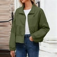 thumbnail image 5 of Women’s Lightweight Cropped Zipper Jacket Pleated Bomber Style with Tuck Detailing Pockets Fall Utility Anorak Short Casual Outerwear,Army Green,L, 5 of 7