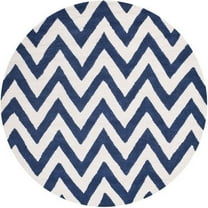 SAFAVIEH Cambridge Kaitlyn Zig Zag Stripes Wool Area Rug, Navy/Ivory, 8' x 8' Round