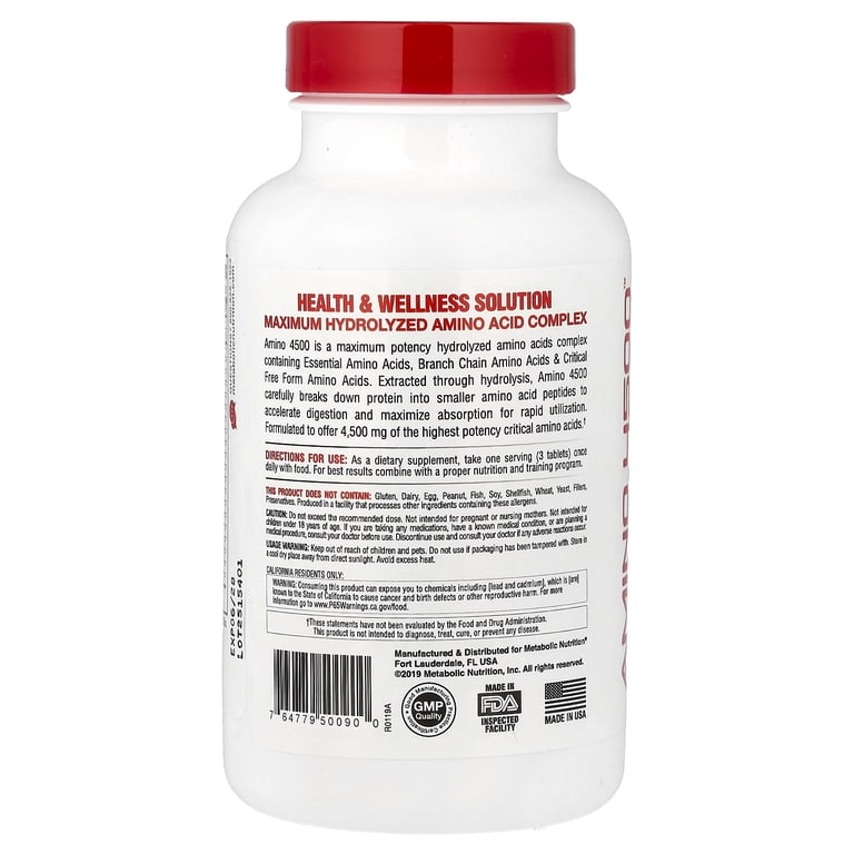 Metabolic Nutrition Amino 4500, Hydrolyzed Amino Acid Supplement
