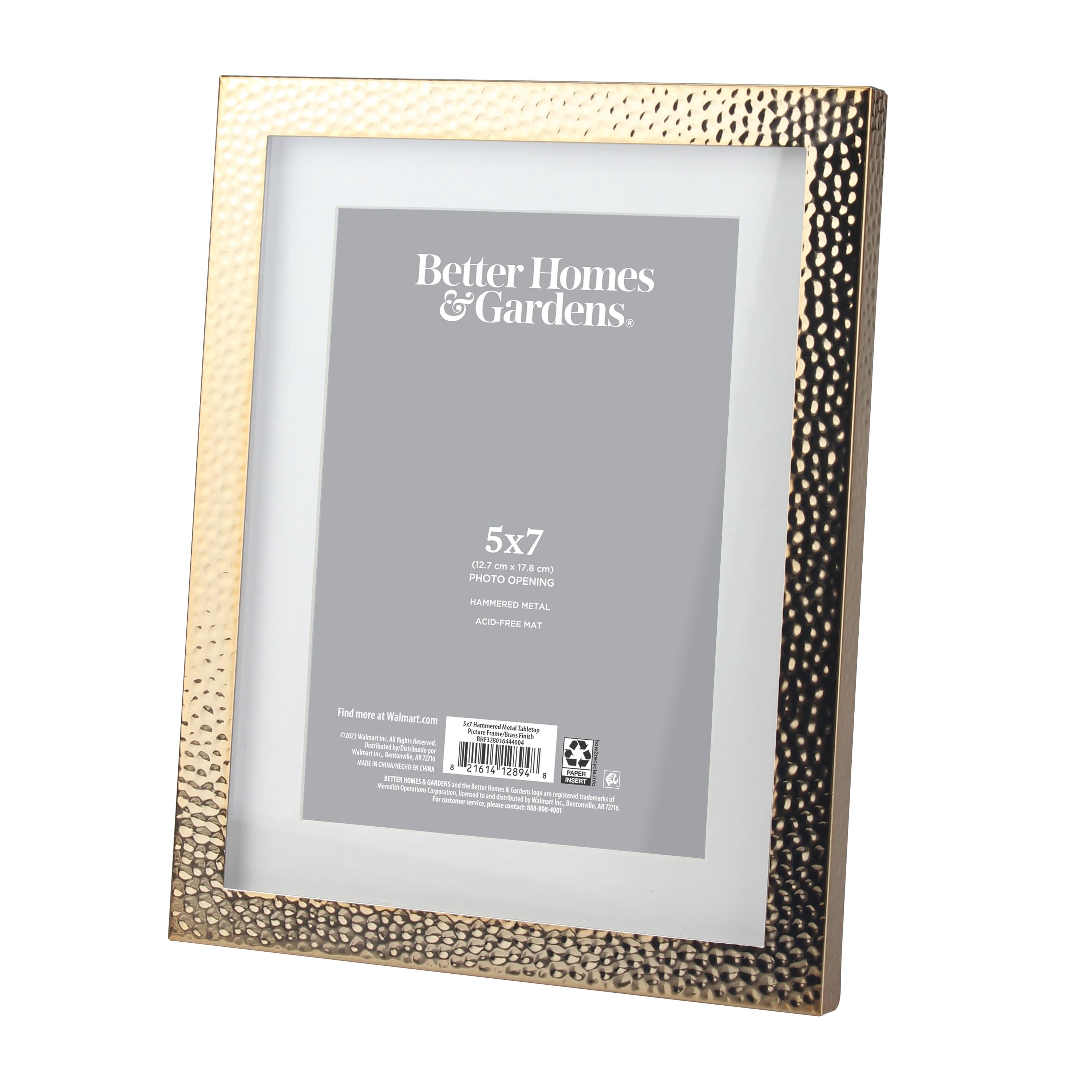 Better Homes & Gardens Hammered Metal Tabletop Picture Frame, Gold, 7 x 9, Matted to 5 x 7