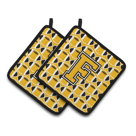 

Carolines Treasures CJ1080-FPTHD Letter F Football Black Old Gold and White Pair of Pot Holders 7.5HX7.5W multicolor