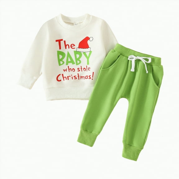 mgoYE Baby Boy Christmas Outfit 12 Months Toddler Winter Clothes Long Sleeve Crewneck Sweatshirts   Pants Clothing Sets(White,2-3 Years)
