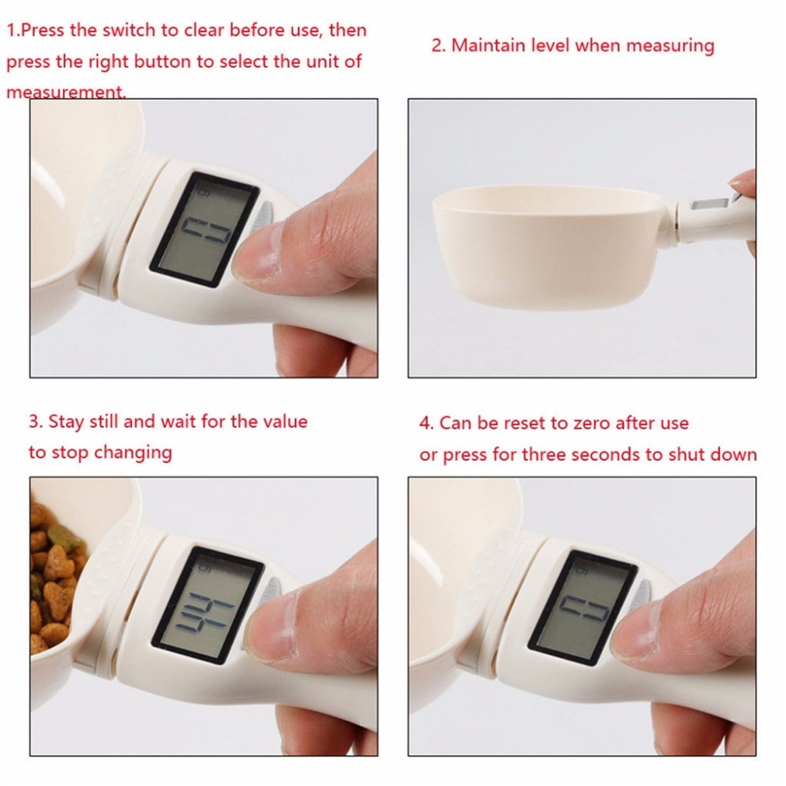 Pet Food Electronic Weight Spoon - 250ml/800g Capacity, ABS Material, 4 Measuring Units (g, ml, cup, KG), Easy-to-Read LED Display, Stable Weighing, Portable for Home Kitchen multicolor