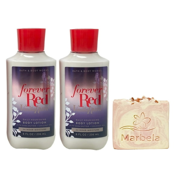 Bath & Body Works Forever Red Vanilla Rum 2 Pack Body Lotion Bundle with a Himalayan Salts Springs Bar Soap - Full Size