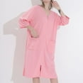 thumbnail image 4 of SWSMCLT Women's Summer House Coat Soft Waffle Housecoat Thin V Neck 3/4 Sleeve Night Gown Knit Robe Zip Up Knee Length Nightgown Pink Medium, 4 of 4