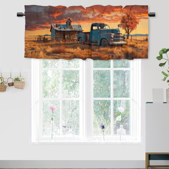 Farmhouse Vintage Old Truck Window Curtain Valances Rustic Wooden Barn Retro American Classic Antique Car Rod Pocket Window Valance for Living Room Bathroom Bedroom Kitchen 54 by 18 in, 1 Panel