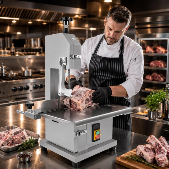 2000W Commercial Electric Meat Bandsaw, Stainless Steel Meat Cutter Machine Workbench 20" x 15.3", 0-7.9" Cutting Thickness, Bone Saw Machine with 8 Blades for Frozen Meat Chicken Fish Beef