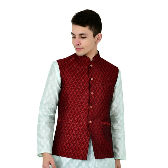 Sonakshi Fashion Men's Brocade Waistcoat Bandhgala Festive Jacquard Nehru Jacket