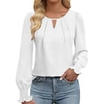 thumbnail image 1 of Women's Solid Color Fashion T - Shirt with Lock Hole and Pleated Design, 1 of 4
