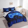 thumbnail image 2 of jejeloiu 3D Console Lovers 7-Piece Bedding Comforter Set,Blue Pixel Grid King Bedding Sets For Boys Reversible, 2 of 7