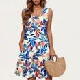 thumbnail image 1 of Ovzne Robes pour Femmes 2025 Robe de Plage Femme Décontractée Grande Taille Sans Manches Col Rond Imprimé Robe Courte Grande Taille Robe Maxi Imprimée Liquidation, 1 of 5