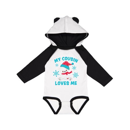 

Inktastic Polar Bear My Cousin Loves Me in Santa Hat with Snowflakes Gift Baby Boy or Baby Girl Long Sleeve Bodysuit