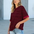 thumbnail image 2 of Women's Oversized Short Sleeve Tops Chest Pocket Polka Dots/Striped Graphic Print Crew Neck Casual T-shirts (XL, Wine-Striped), 2 of 7