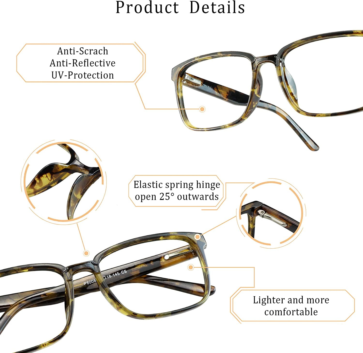 Reading Glasses with Flexible Spring Hinge, Blue Light Blocking Glasses for Women and Men, Anti eyestrain (Tortoise, +1.25 Magnification)