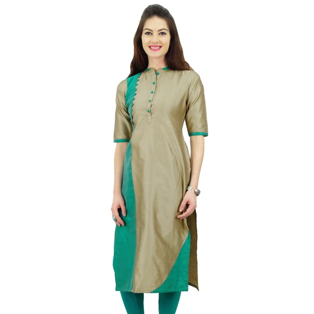 Phagun Dupion Uni pour Femme Tunique Droite Kurta Été Kurti Ethnique Indien-8