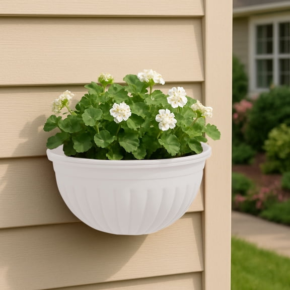 Half Round Wall Mounted Plastic Flower Pot, Hydroponic Home Decorative Planter for Garden Yard, White