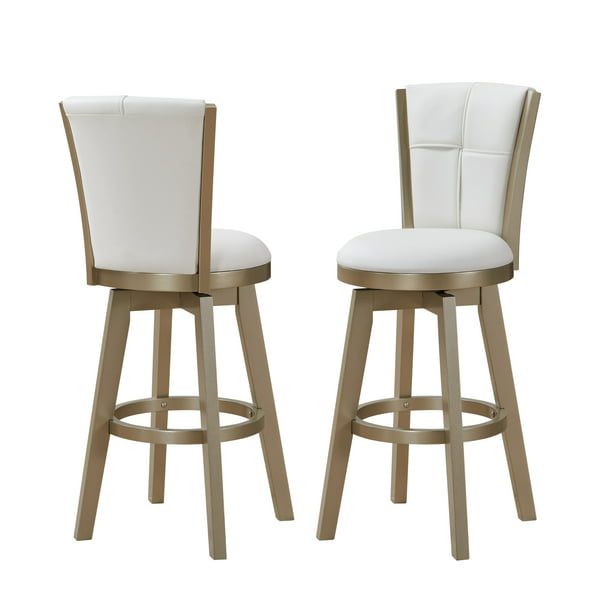 Harva Bar Swivel Stools White Faux, Leather Counter Height Stools With Gold Legs