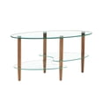 thumbnail image 5 of Lisonu 3-Tier Oval Coffee Table, Modern Center Table with Tempered Glass Shelves and Solid Oak Wood Legs for Living Room, Clear, 5 of 12